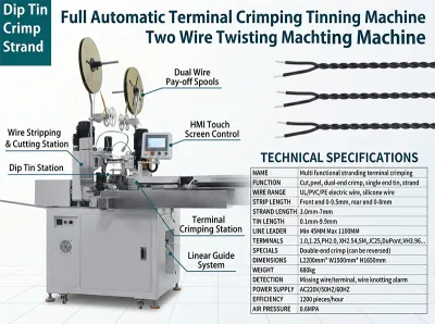 Full Automatic Terminal Crimping Tinning Machine Two Wire Twisting Machine JW-WTT - Automatic Wire Crimping Machine